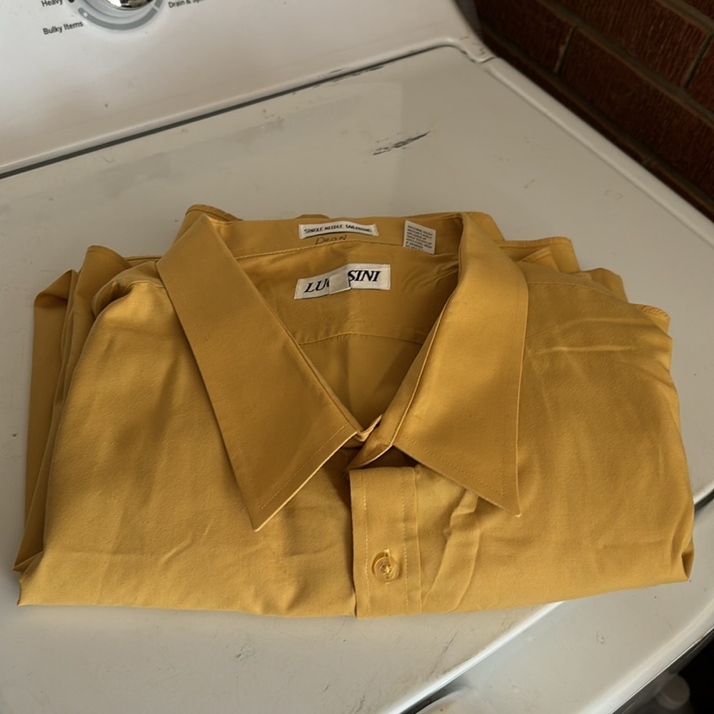 Lucasini Gold Long Sleeves Button Dress Shirt Single Needle Tailoring 22 34/35